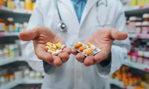 Farmaceuta prezentuje suplement i lek w kapsułkach. Wybór między nimi zależy od potrzeb.
