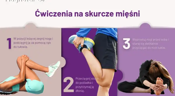 Ćwiczenia na skurcze mięśni: leżąc, podciągnij nogę do tułowia, przyciągnij stopę do pośladka, a potem wyprostuj nogi i pochyl się.