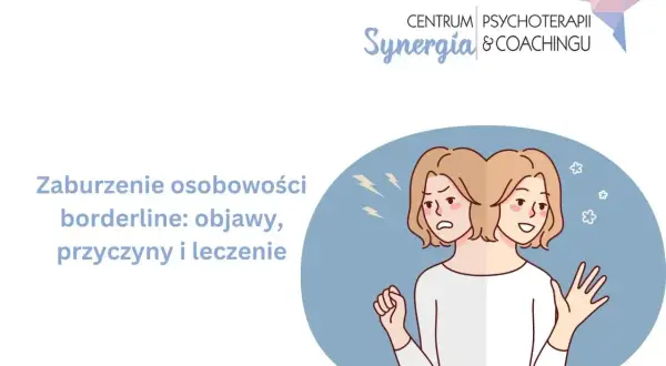 Ilustracja przedstawia osobę z dwoma twarzami, symbolizującą zmienne nastroje i emocje związane z osobowością borderline.