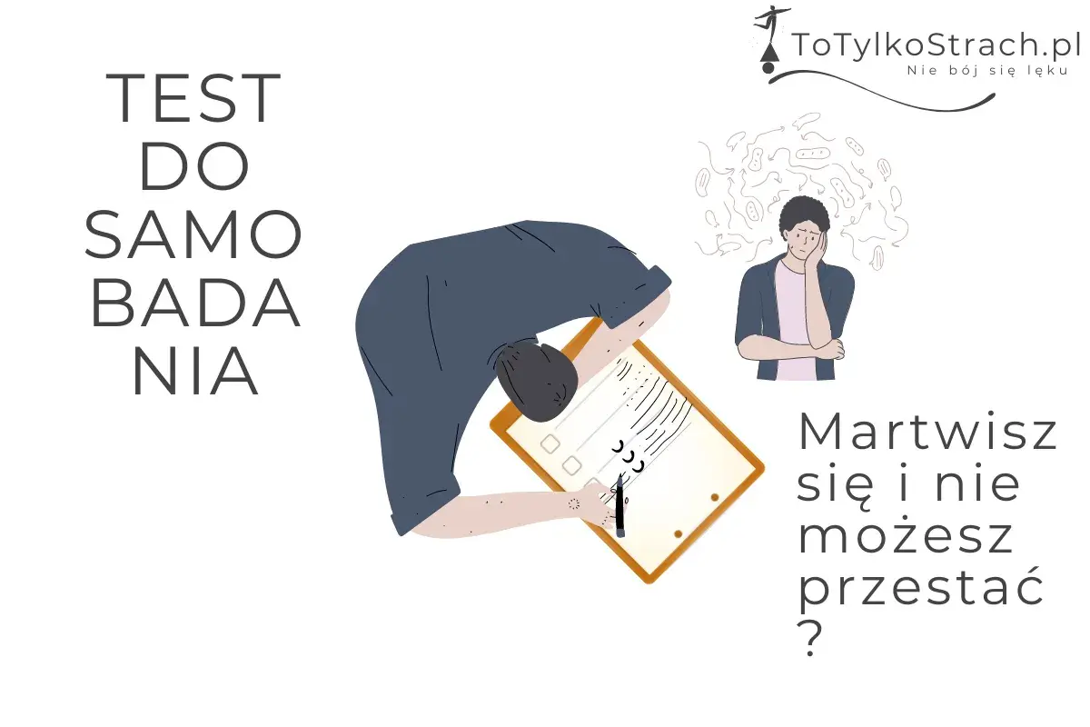 Test do samobadania. Mężczyzna zmartwiony, otoczony myślami, wypełnia kwestionariusz. Czy to objawy nerwicy?