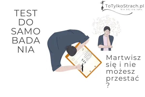 Test do samobadania. Mężczyzna zmartwiony, otoczony myślami, wypełnia kwestionariusz. Czy to objawy nerwicy?