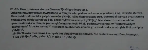 Wynik biopsji: gruczolakorak stercza Gleason 7(4+3). Czy biopsja oznacza raka? Tak, w tym przypadku potwierdzono obecność nowotworu.
